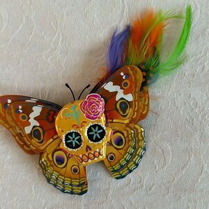 Sugar Skull Butterfly Hair Barrette Hand Crafted Halloween